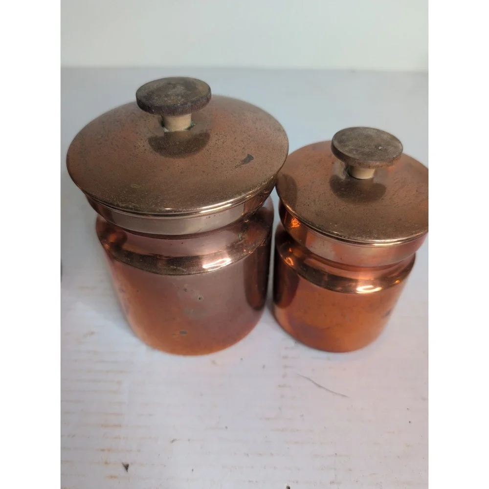 Lot Of 4 Vintage Copper Containers Sugar Flour Countertop Pantry Made In Italy